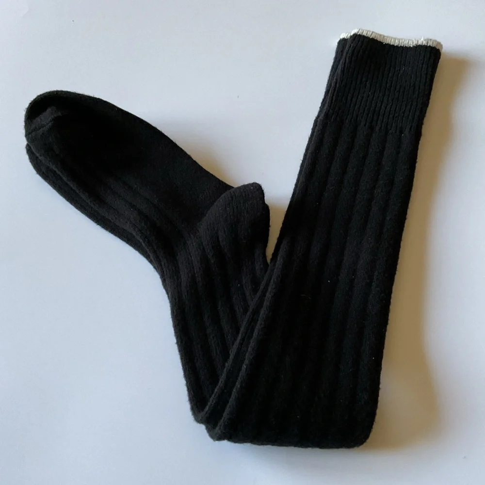 NORDSTROM ABOUND WOMENS OVER THE KNEE SOCKS BLACK WITH WHITE HEM RIBBED OS NWOT